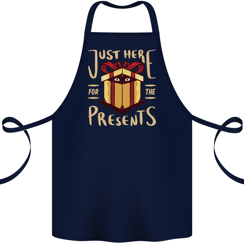 Christmas Just Here For the Presents Funny Cotton Apron 100% Organic Navy Blue