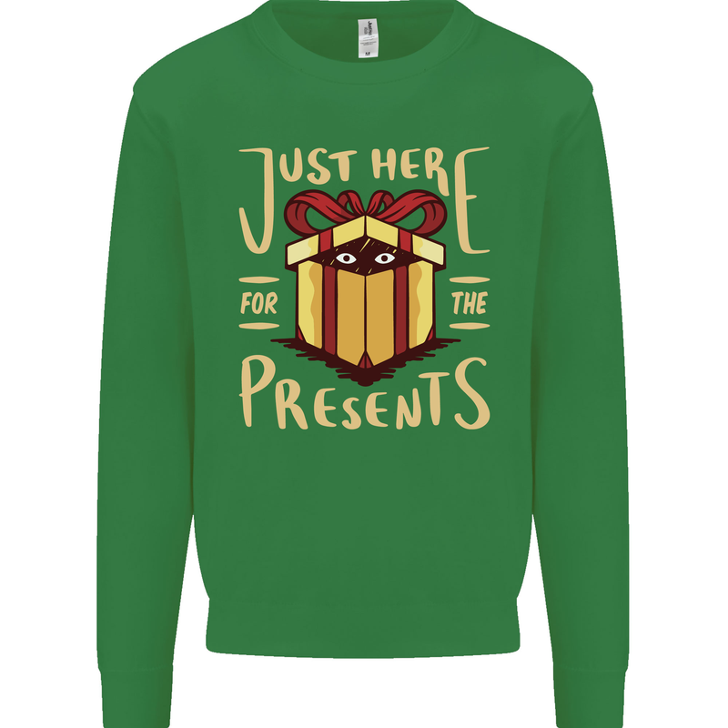 Christmas Just Here For the Presents Funny Kids Sweatshirt Jumper Irish Green