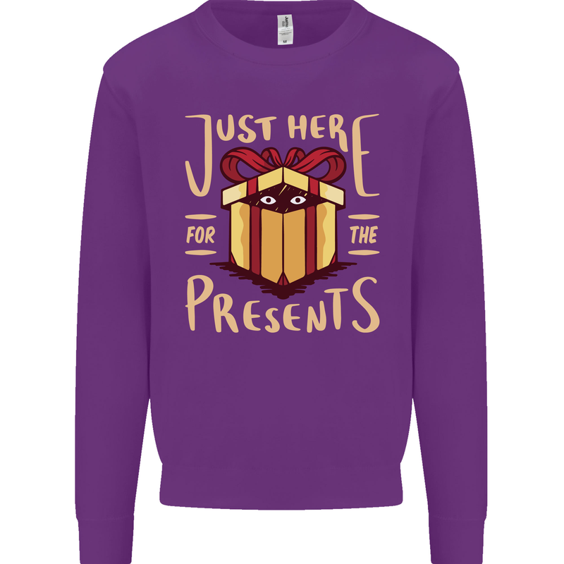 Christmas Just Here For the Presents Funny Kids Sweatshirt Jumper Purple