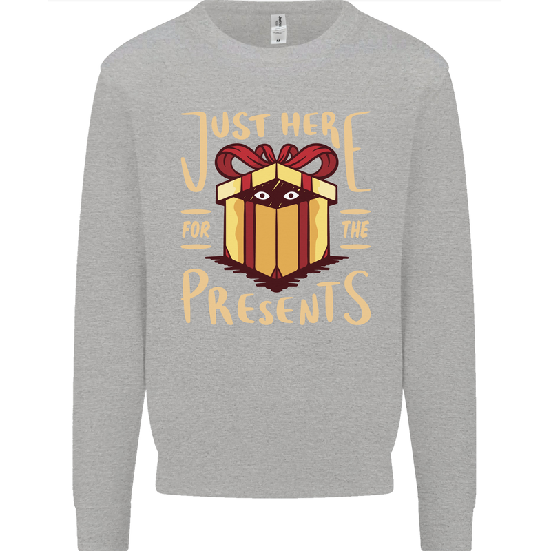 Christmas Just Here For the Presents Funny Kids Sweatshirt Jumper Sports Grey
