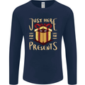 Christmas Just Here For the Presents Funny Mens Long Sleeve T-Shirt Navy Blue
