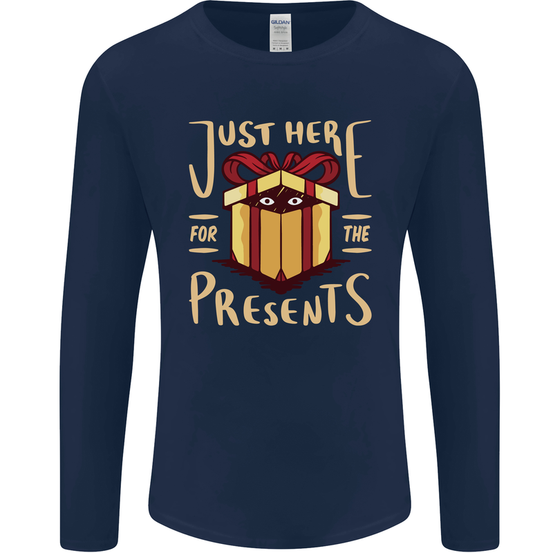 Christmas Just Here For the Presents Funny Mens Long Sleeve T-Shirt Navy Blue