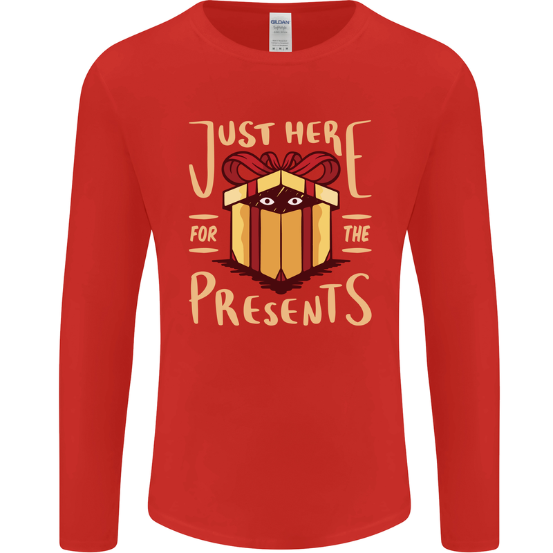 Christmas Just Here For the Presents Funny Mens Long Sleeve T-Shirt Red