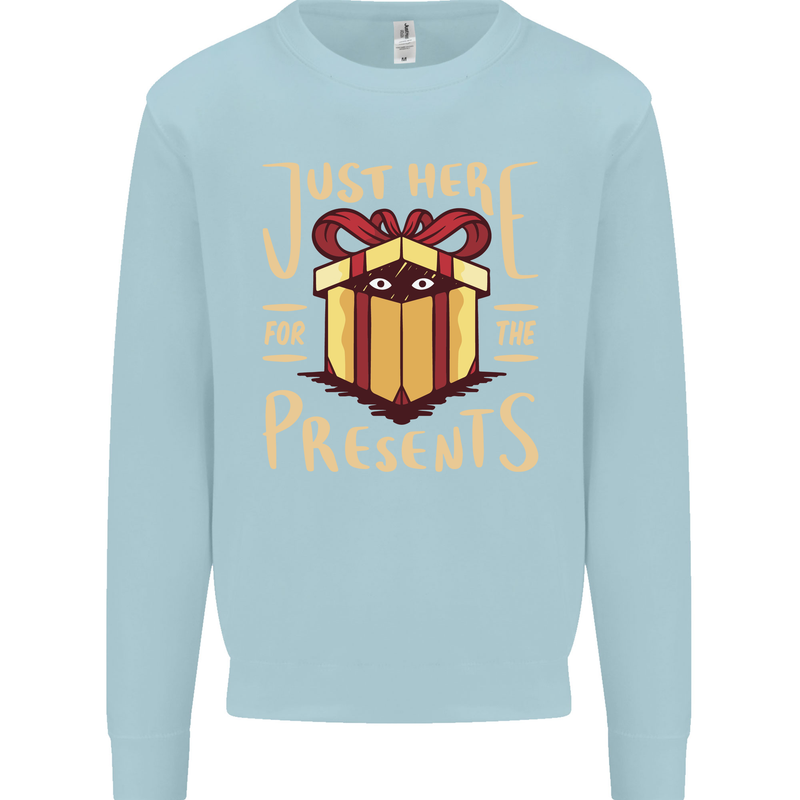 Christmas Just Here For the Presents Funny Mens Sweatshirt Jumper Light Blue