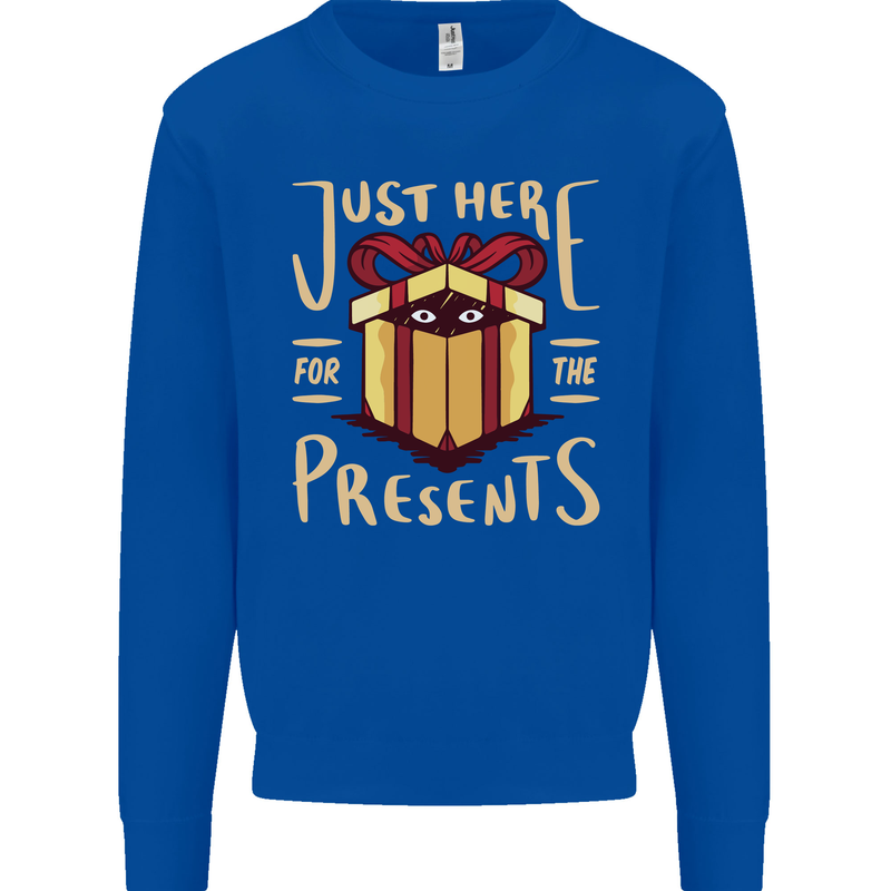 Christmas Just Here For the Presents Funny Mens Sweatshirt Jumper Royal Blue