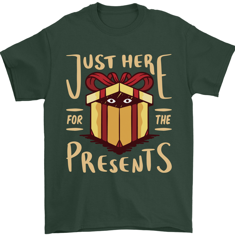 Christmas Just Here For the Presents Funny Mens T-Shirt 100% Cotton Forest Green
