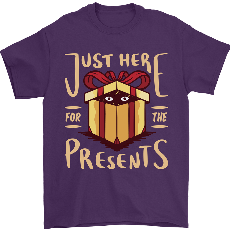 Christmas Just Here For the Presents Funny Mens T-Shirt 100% Cotton Purple
