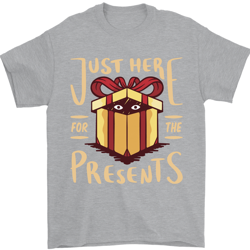 Christmas Just Here For the Presents Funny Mens T-Shirt 100% Cotton Sports Grey