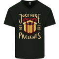 Christmas Just Here For the Presents Funny Mens V-Neck Cotton T-Shirt Black