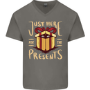 Christmas Just Here For the Presents Funny Mens V-Neck Cotton T-Shirt Charcoal