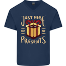 Christmas Just Here For the Presents Funny Mens V-Neck Cotton T-Shirt Navy Blue