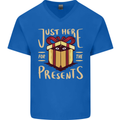 Christmas Just Here For the Presents Funny Mens V-Neck Cotton T-Shirt Royal Blue