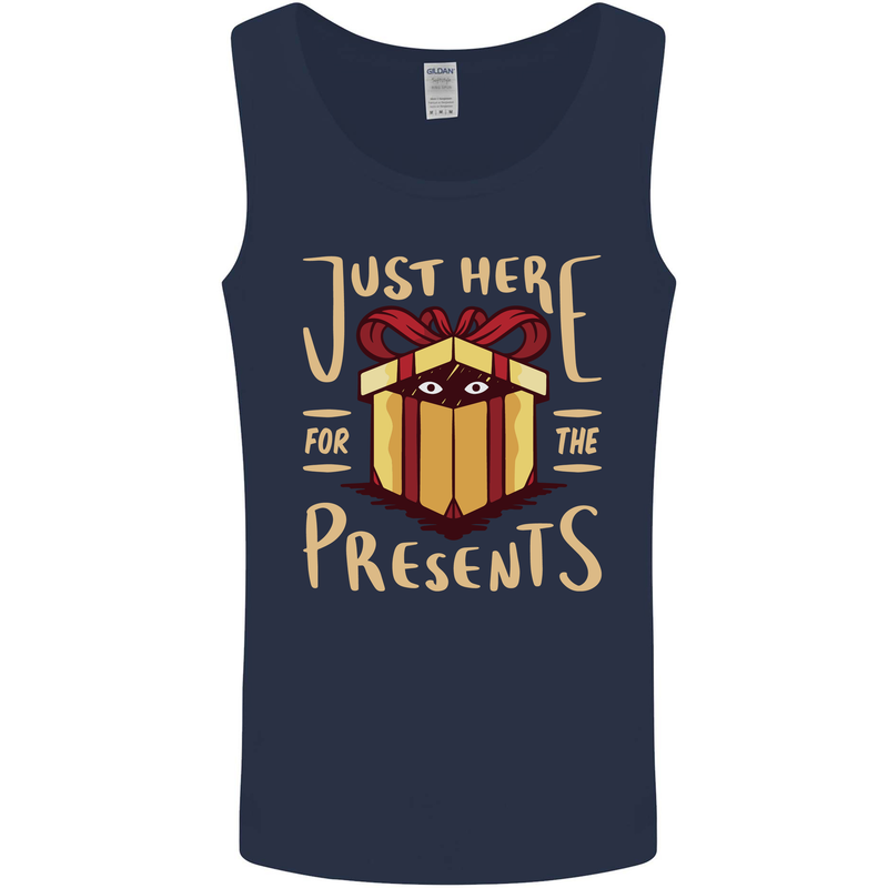 Christmas Just Here For the Presents Funny Mens Vest Tank Top Navy Blue