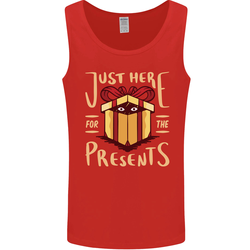Christmas Just Here For the Presents Funny Mens Vest Tank Top Red