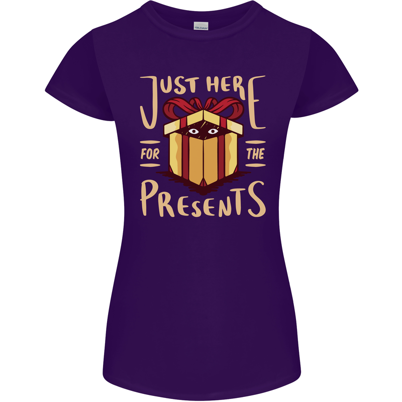 Christmas Just Here For the Presents Funny Womens Petite Cut T-Shirt Purple