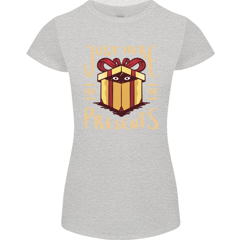 Christmas Just Here For the Presents Funny Womens Petite Cut T-Shirt Sports Grey