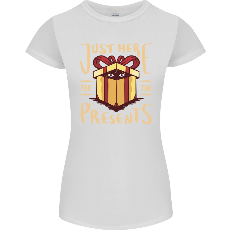 Christmas Just Here For the Presents Funny Womens Petite Cut T-Shirt White