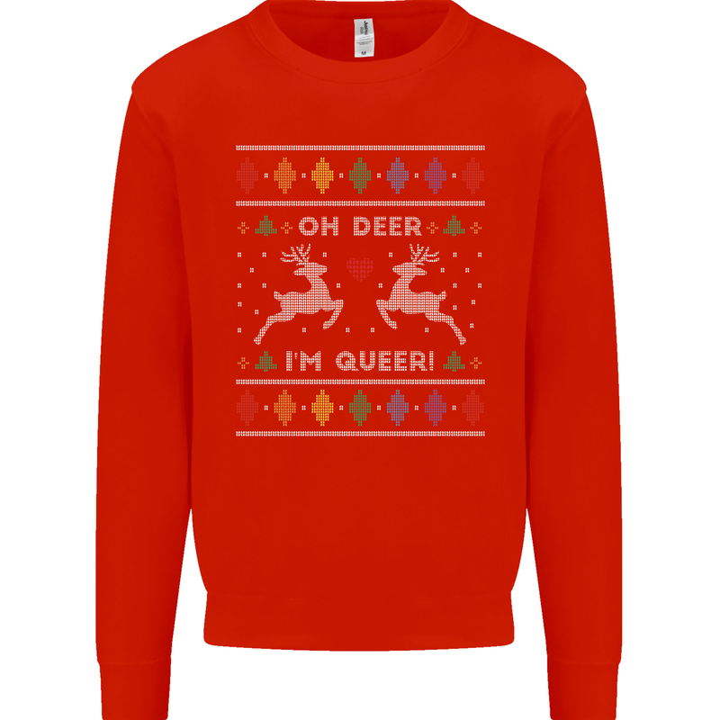 Christmas LGBT Oh Deer I'm Queer Gay Pride Mens Sweatshirt Jumper Bright Red