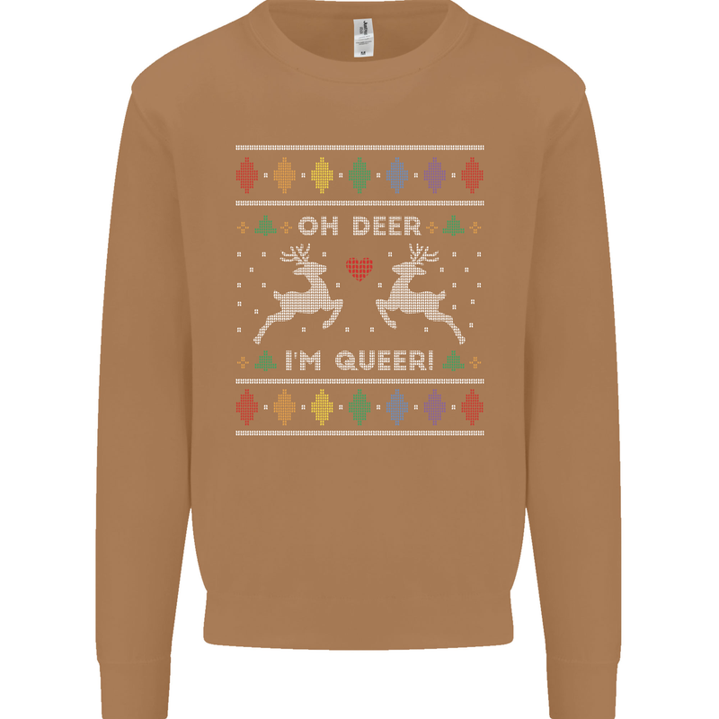 Christmas LGBT Oh Deer I'm Queer Gay Pride Mens Sweatshirt Jumper Caramel Latte