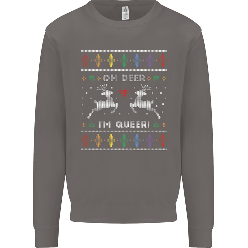 Christmas LGBT Oh Deer I'm Queer Gay Pride Mens Sweatshirt Jumper Charcoal