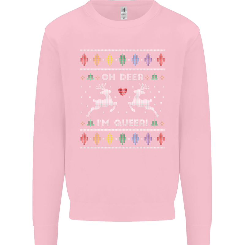 Christmas LGBT Oh Deer I'm Queer Gay Pride Mens Sweatshirt Jumper Light Pink