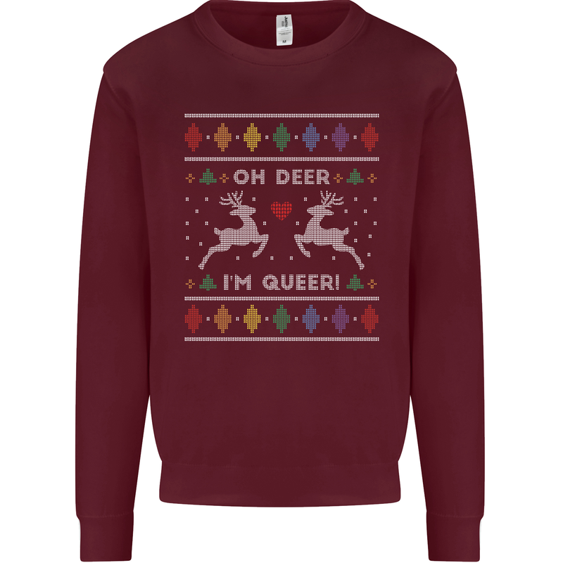 Christmas LGBT Oh Deer I'm Queer Gay Pride Mens Sweatshirt Jumper Maroon
