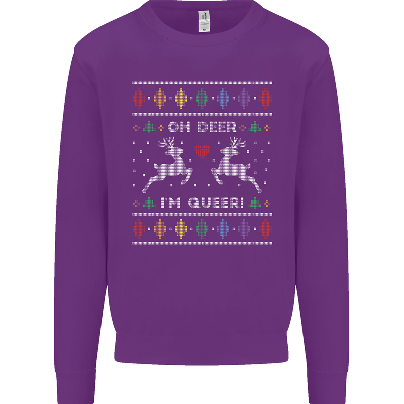 Christmas LGBT Oh Deer I'm Queer Gay Pride Mens Sweatshirt Jumper Purple