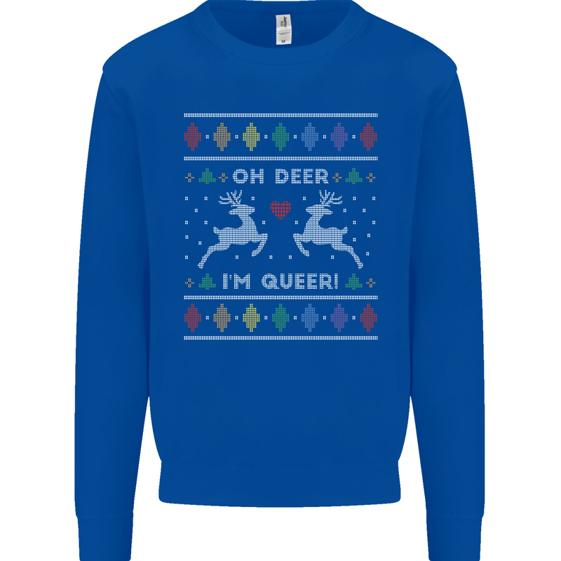 Christmas LGBT Oh Deer I'm Queer Gay Pride Mens Sweatshirt Jumper Royal Blue