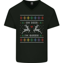 Christmas LGBT Oh Deer I'm Queer Gay Pride Mens V-Neck Cotton T-Shirt Black