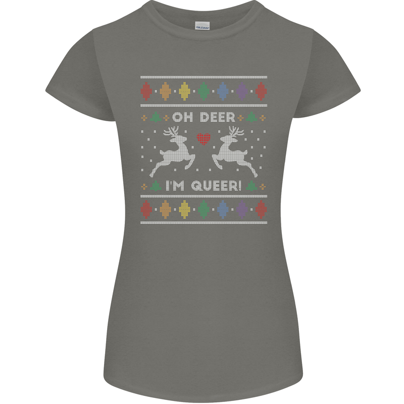 Christmas LGBT Oh Deer I'm Queer Gay Pride Womens Petite Cut T-Shirt Charcoal
