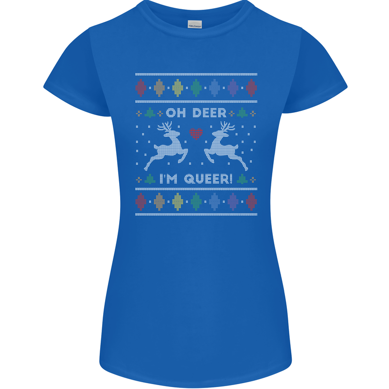 Christmas LGBT Oh Deer I'm Queer Gay Pride Womens Petite Cut T-Shirt Royal Blue