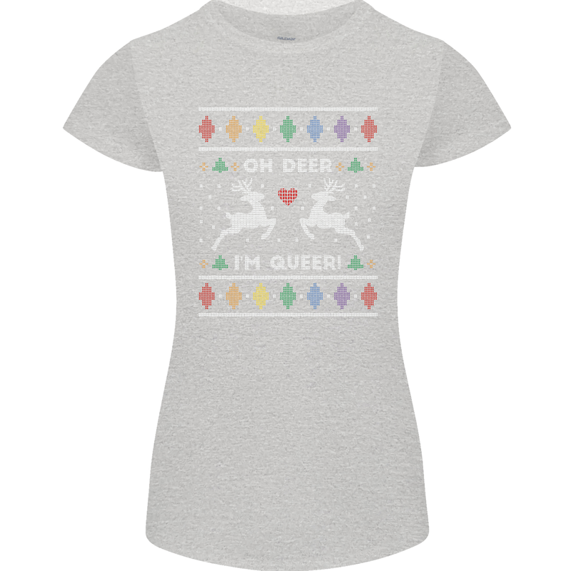 Christmas LGBT Oh Deer I'm Queer Gay Pride Womens Petite Cut T-Shirt Sports Grey