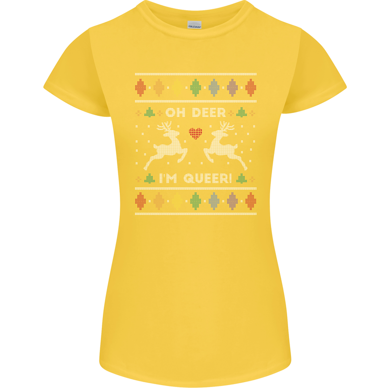 Christmas LGBT Oh Deer I'm Queer Gay Pride Womens Petite Cut T-Shirt Yellow