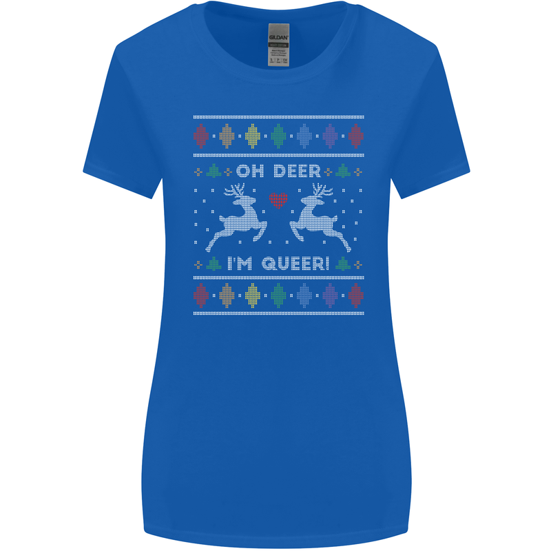 Christmas LGBT Oh Deer I'm Queer Gay Pride Womens Wider Cut T-Shirt Royal Blue