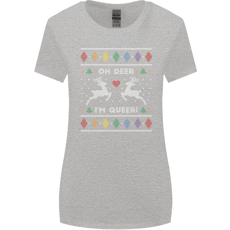 Christmas LGBT Oh Deer I'm Queer Gay Pride Womens Wider Cut T-Shirt Sports Grey