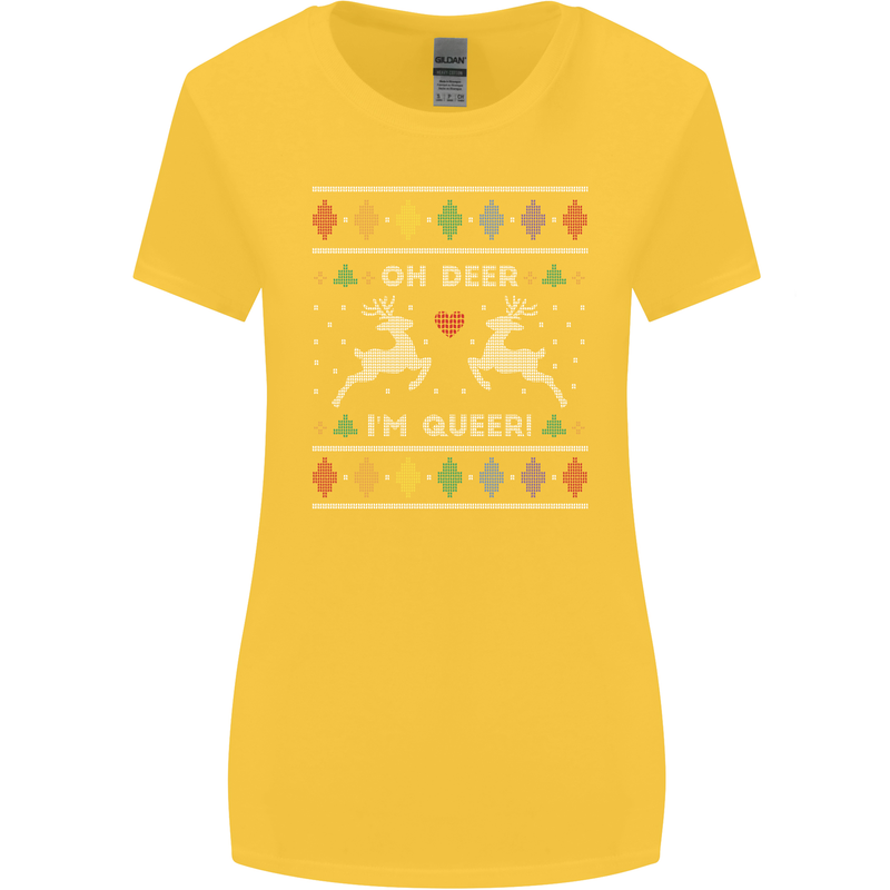 Christmas LGBT Oh Deer I'm Queer Gay Pride Womens Wider Cut T-Shirt Yellow