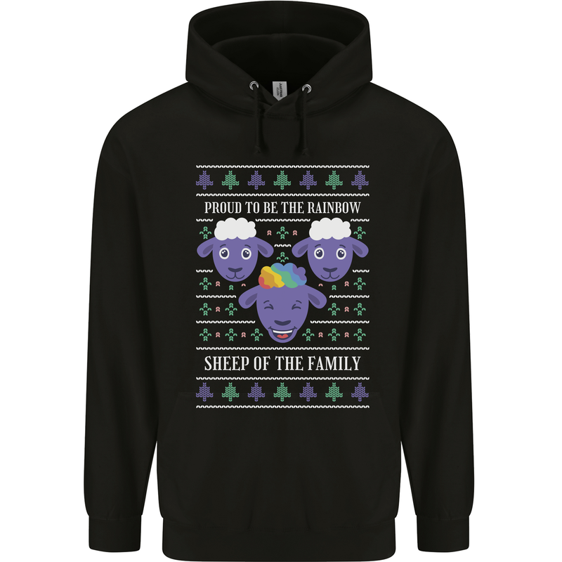 Christmas LGBT Rainbow Sheep Gay Pride Mens 80% Cotton Hoodie Black