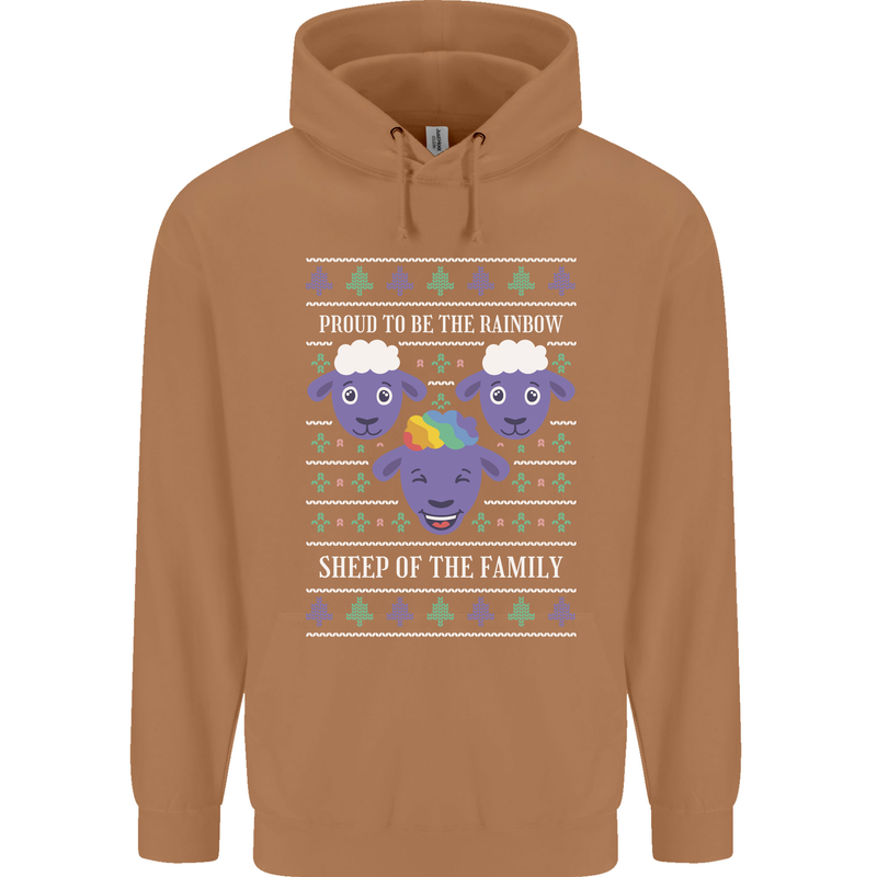 Christmas LGBT Rainbow Sheep Gay Pride Mens 80% Cotton Hoodie Caramel Latte