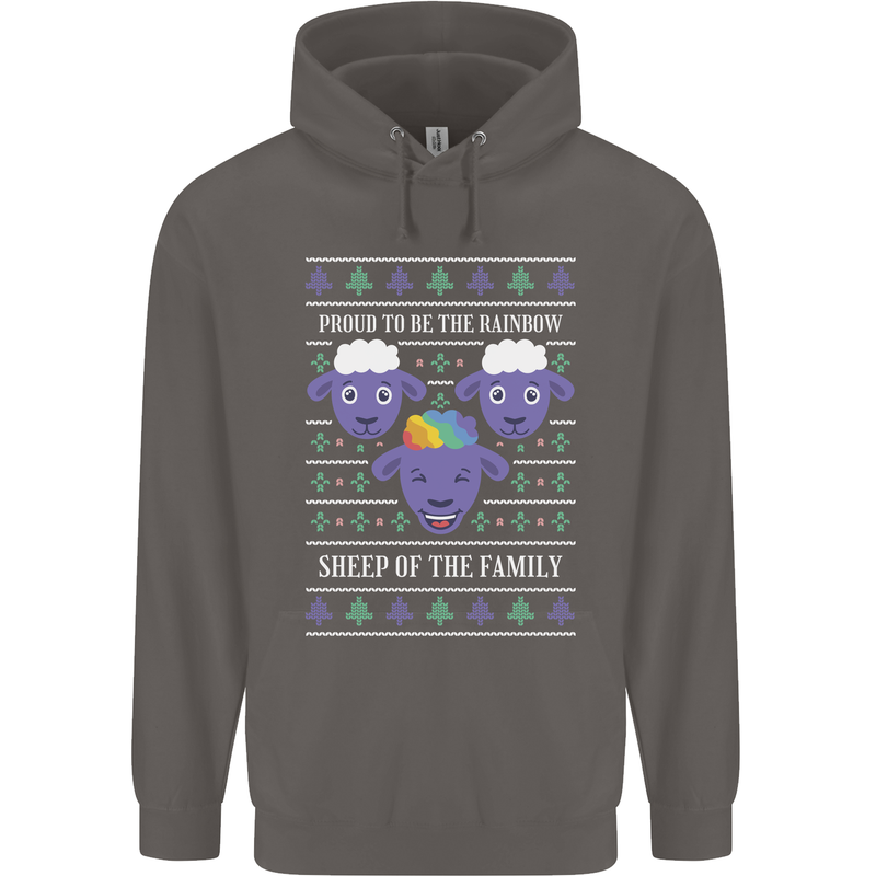 Christmas LGBT Rainbow Sheep Gay Pride Mens 80% Cotton Hoodie Charcoal