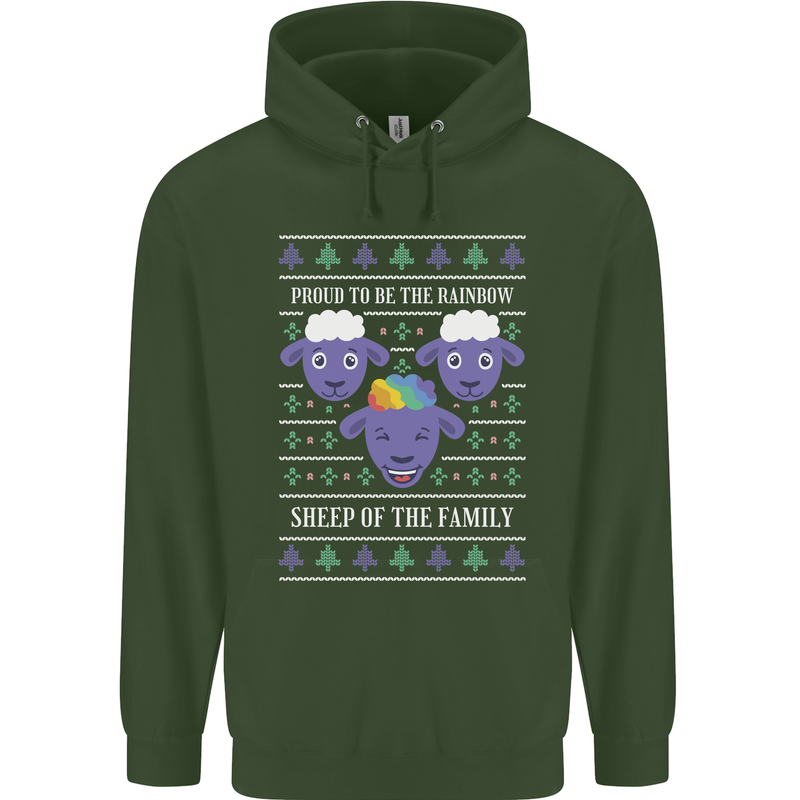 Christmas LGBT Rainbow Sheep Gay Pride Mens 80% Cotton Hoodie Forest Green