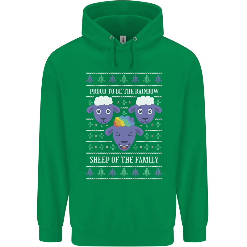 Christmas LGBT Rainbow Sheep Gay Pride Mens 80% Cotton Hoodie Irish Green