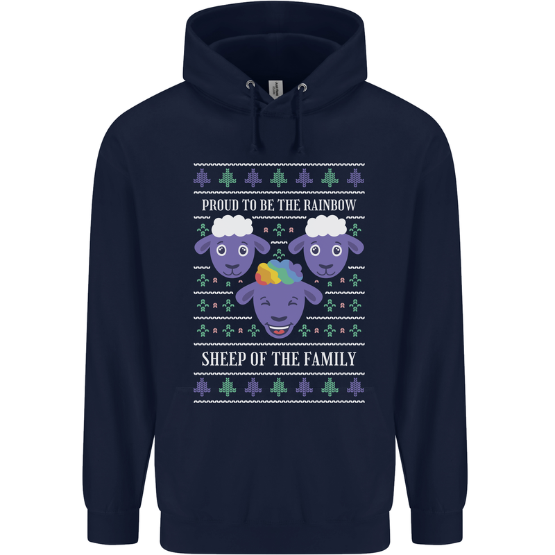 Christmas LGBT Rainbow Sheep Gay Pride Mens 80% Cotton Hoodie Navy Blue