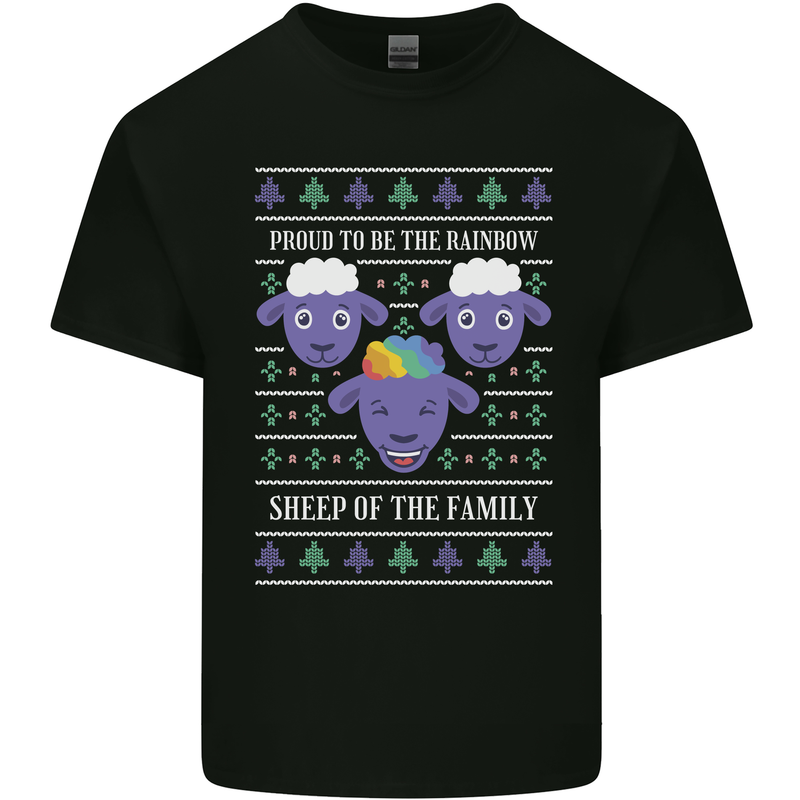 Christmas LGBT Rainbow Sheep Gay Pride Mens Cotton T-Shirt Tee Top Black