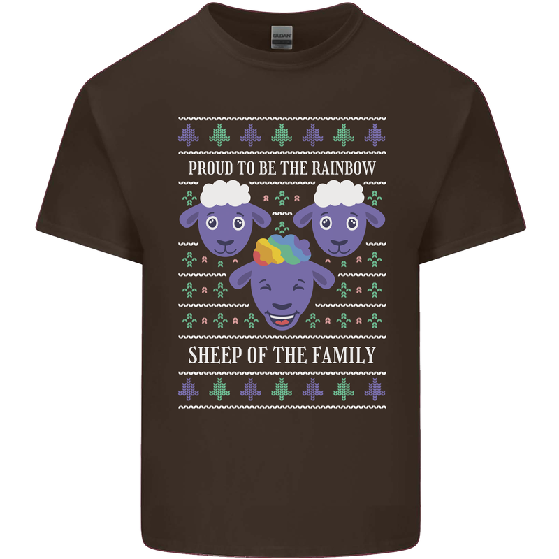 Christmas LGBT Rainbow Sheep Gay Pride Mens Cotton T-Shirt Tee Top Dark Chocolate
