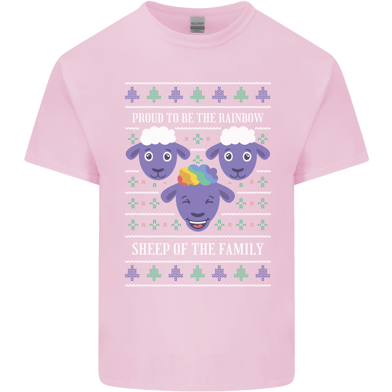 Christmas LGBT Rainbow Sheep Gay Pride Mens Cotton T-Shirt Tee Top Light Pink