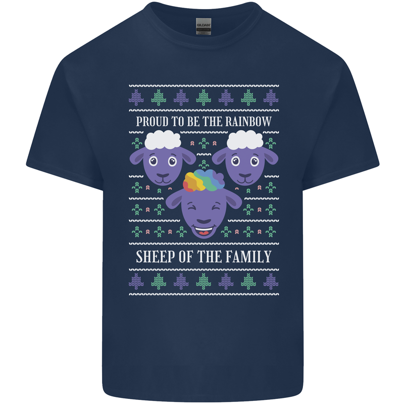 Christmas LGBT Rainbow Sheep Gay Pride Mens Cotton T-Shirt Tee Top Navy Blue