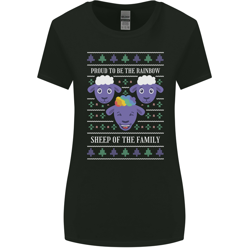 Christmas LGBT Rainbow Sheep Gay Pride Womens Wider Cut T-Shirt Black
