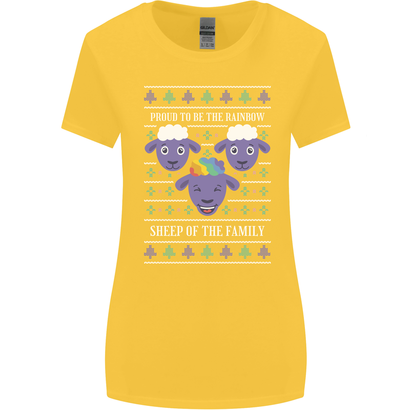 Christmas LGBT Rainbow Sheep Gay Pride Womens Wider Cut T-Shirt Yellow
