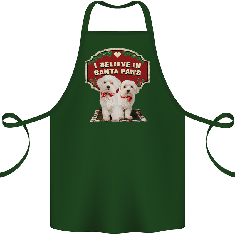 Christmas Maltese Funny Santa Paws Xmas Cotton Apron 100% Organic Forest Green