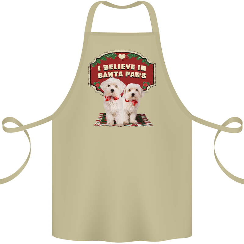 Christmas Maltese Funny Santa Paws Xmas Cotton Apron 100% Organic Khaki
